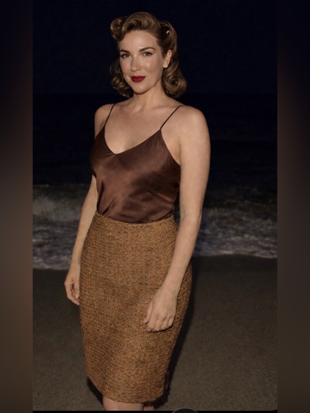 Vintage gold tan Knit Pencil Skirt